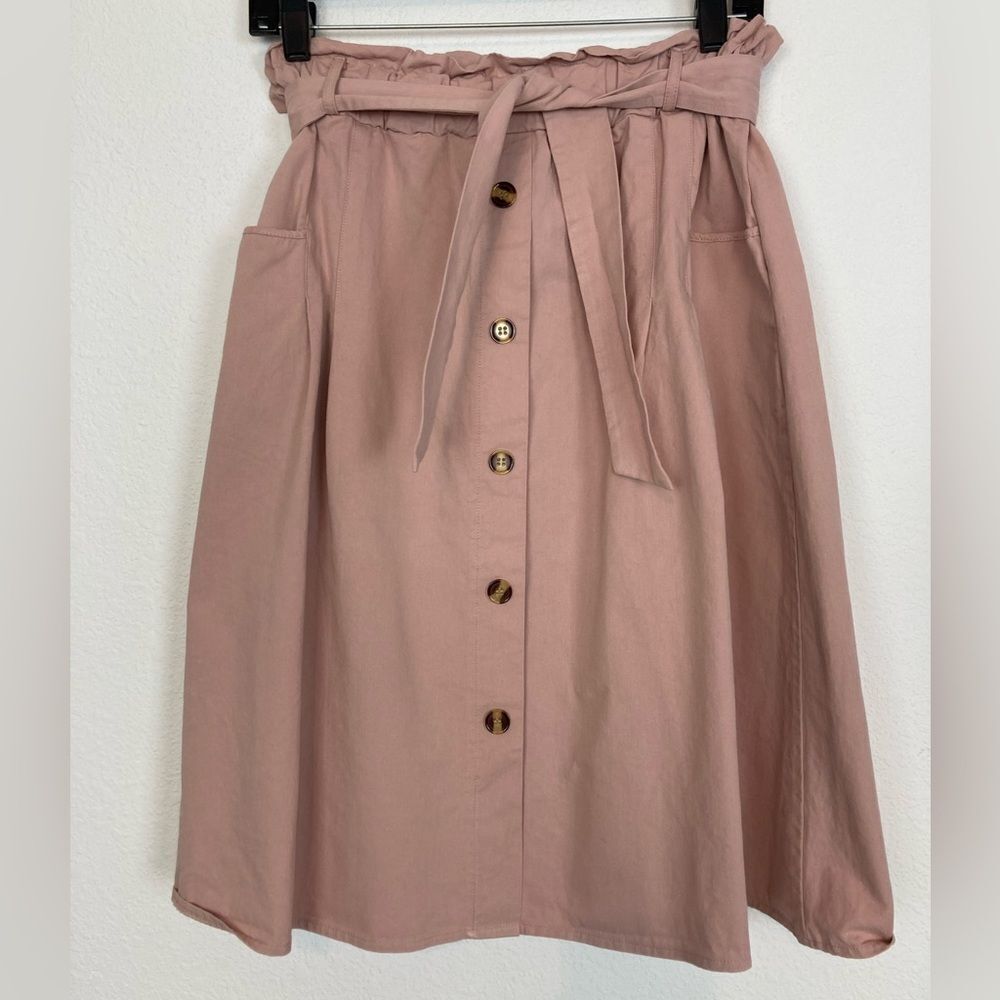 Sadie & Love Belted A-line cotton skirt w/ elastic paper bag waist & pockets